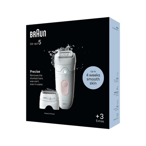 Depiladora eléctrica inalámbrica BRAUN Silk-épil 5-030, 2 velocidades, tecnología MicroGrip, resistente al agua.