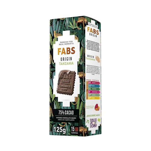 FABS Origin Tanzania Galletas de chocolate negro intenso 75% cacao 125 g.