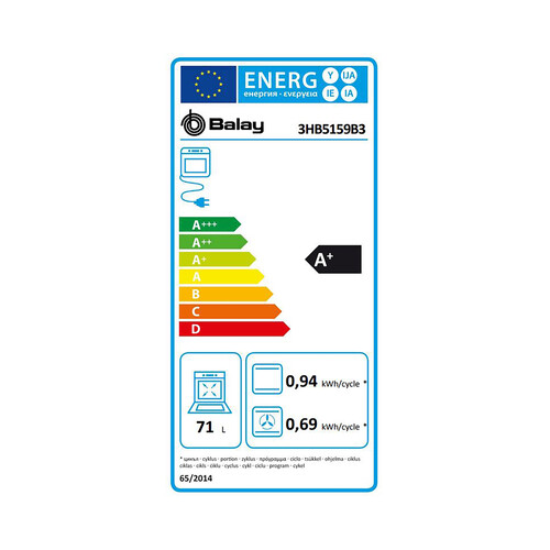 Horno multifunción BALAY 3HB5159B3 cristal blanco, capacidad: 71L, A+, A: 59,5cm, H: 59,4cm, F: 54,8cm.