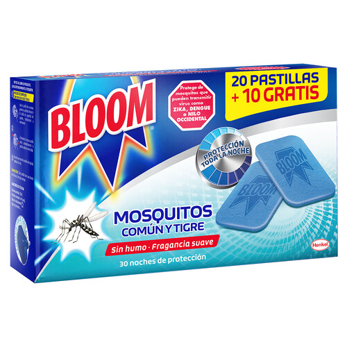 BLOOM Pastillas de recambio para antimosquitos eléctrico BLOOM 20 uds + 10 uds. gratis