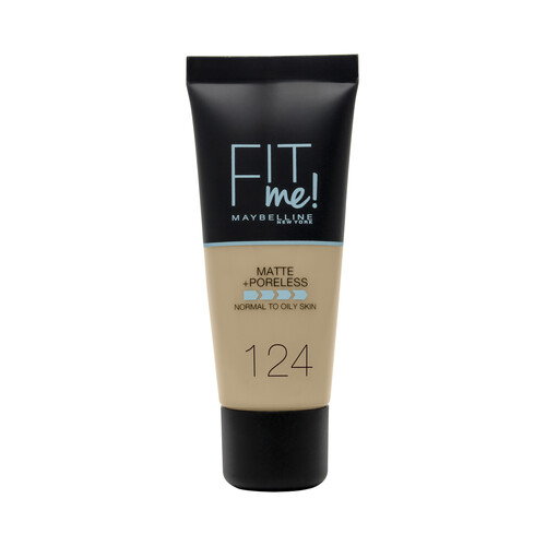 MAYBELLINE Fit me! Tono 124 Soft Sand Base de maquillaje  con acabado mate, para pieles normales a grasas.