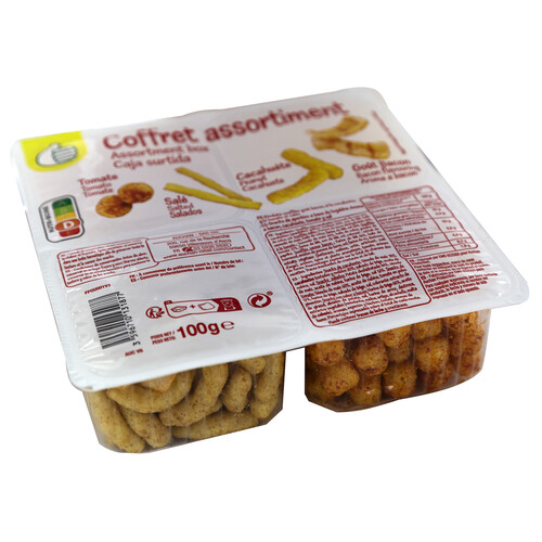 PRODUCTO ECONÓMICO ALCAMPO Surtido de snack con arma a bacon, cacahuete, tomate y sal 100 g.