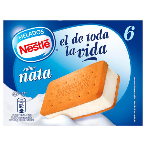 NESTLÉ Sándwich relleno de helado de nata 8 x 100 ml.