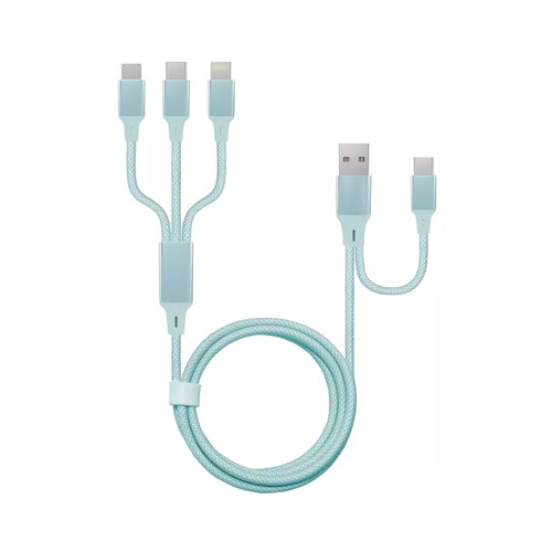 Cable de carga QILIVE 5 en 1 color azul, Lightning / USB C, longitud de 1,2m.