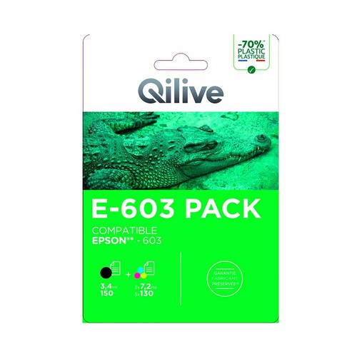 Pack 4 cartuchos de tinta compatibles (Epson 603) QILIVE, negro, cian, magenta y amarillo.