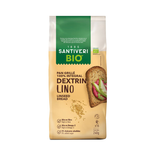 SANTIVERI Bio Pan tostado integral con lino ecológico 16 uds.