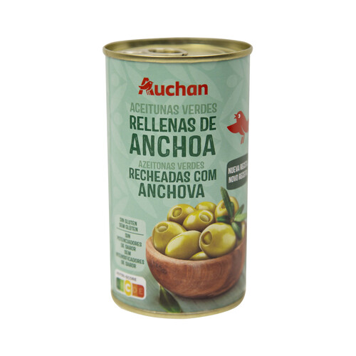 Aceitunas verdes manzanilla rellenas de anchoa PRODUCTO ALCAMPO lata de 150 g.