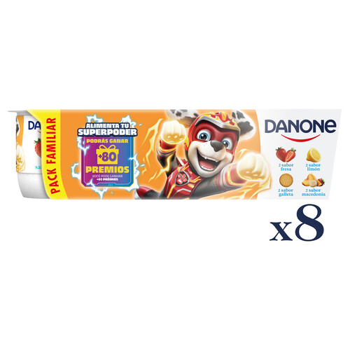 DANONE Yogures de sabores variados (fresa (2), macedonia (2), limón (2) y galleta (2)) 8 x120 g.