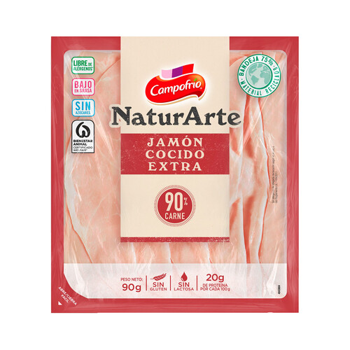 CAMPOFRÍO Naturarte jamón cocido extra, 90% carnes 90 g.