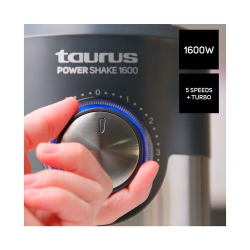 Batidora de vaso TAURUS Power Shake 1600. 1600W, jarra cristal 1,75L, pica hielo.