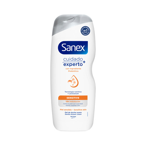 SANEX Cuidado experto+ Gel de ducha o baño, para piel sensible, que ayuda calmarla 600 ml.