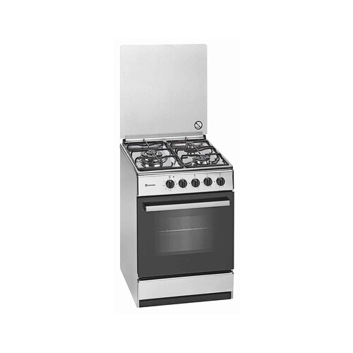 Cocina independiente a gas natural MEIRELES E541X INOX, 3 fuegos. H: 82cm, A: 54cm, F: 60cm.