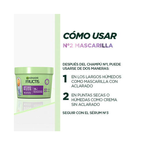FRUCITS Método rizos nº2 de Garnier Mascarilla capilar hidratante de rizos 370 ml.