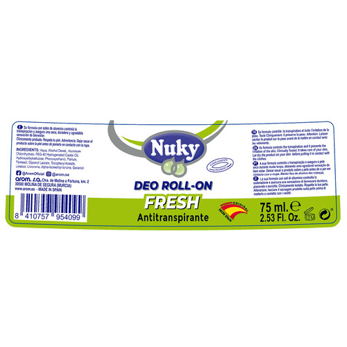 NUKY Desodorante roll on para mujer con protección antitranspirante hasta 24 horas 75 ml.