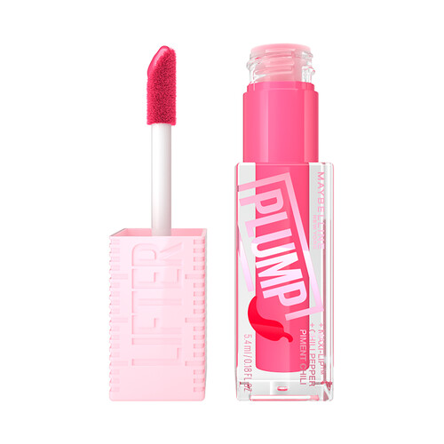 MAYBELLINE Lifter plump Tono 003 Pink sting Brillo de labios voluminizador con ácido Hialurónico y chili pepper.