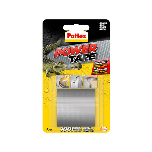 Rollo de 5 metros de cinta adhesiva ultra fuerte de 50 milímetros y color gris PATTEX Power tape.