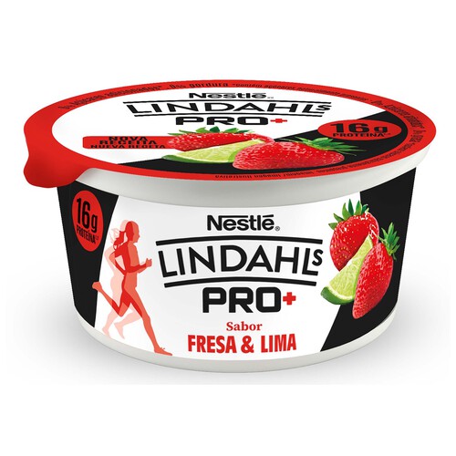 LINDAHLS Producto lácteo concentrado con alto contenido en proteínas y sabor a fresa y lima Pro+ de Nestlé 160 g.