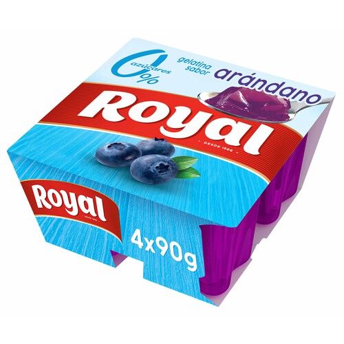 ROYAL Gelatina con sabor a arándanos, sin azúcares añadidos ROYAL 4 x 90 ml.