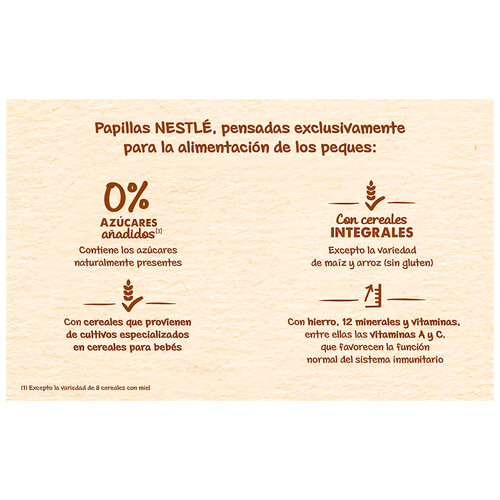 NESTLÉ Papilla de 8 cereales con galleta Maria y sin azúcares añadidos, a partir de 6 meses 475 g.