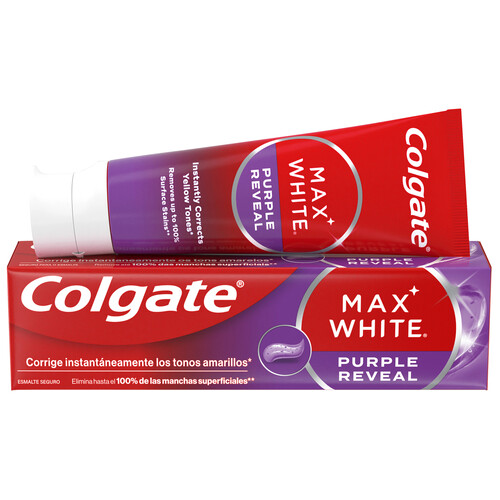 COLGATE Max white purple reveal Pasta de dientes de uso diario con acción blanqueante 75 ml.