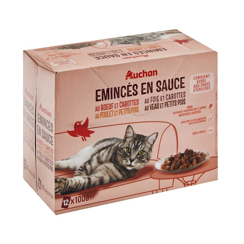 PRODUCTO ALCAMPO Alimento gatos húmedo, bolsas de carne en salsa 12 uds. x 100 g.