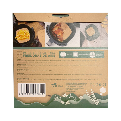 ECOFAMI Papel para cocina con freidora de aire de 21,5x21,5 100 uds.