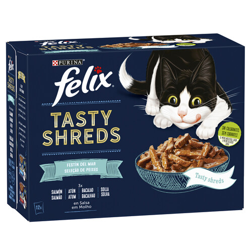 PURINA Felix Alimentación para gato húmeda en bolsitas de pescado 12x80 g