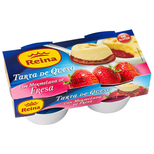 REINA Tarta de queso con mermelada de frambuesa, elaborada sin gluten REINA 4 x 100 g.