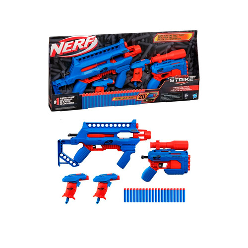 NERF Alpha Strike Infantry. Pack azul, con 4 lanzadores y 20 dardos de espuma