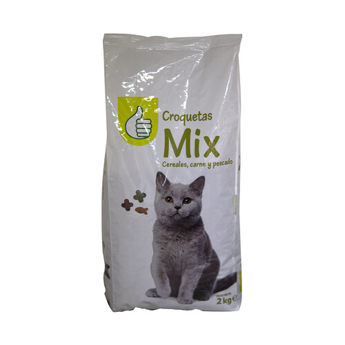 PRODUCTO ECONÓMICO ALCAMPO Alimento completo para gatos a base de carne, pescado y cereales 2 kg.