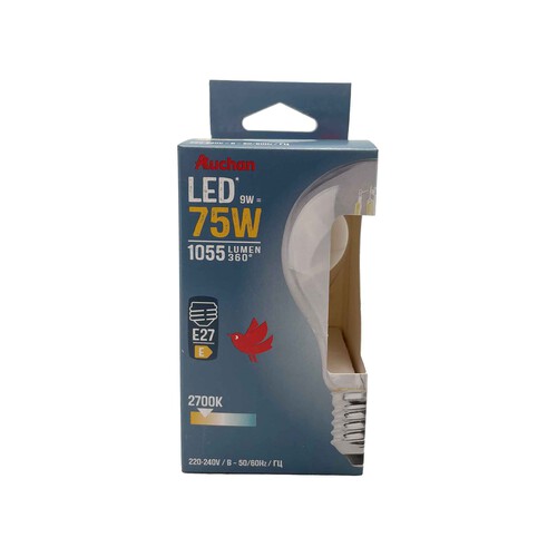 Bombilla Led E27, 9W=75W, luz cálida, 1055lm, PRODUCTO ALCAMPO.