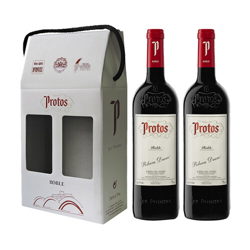 PROTOS  Estuche con 2 botellas de vino tinto roble con D.O. Ribera del Duero PROTOS.