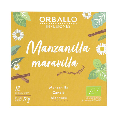 ORBALLO Infusión ecológica de manzanilla con canela y albahaca 12 uds.