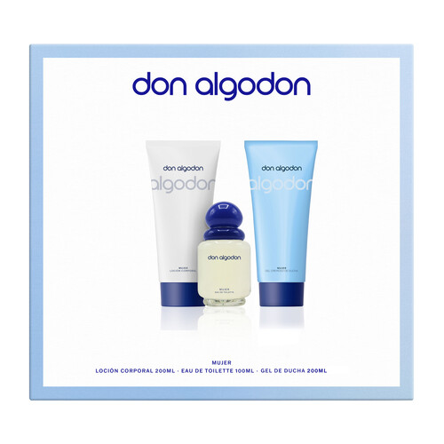 DON ALGODÓN Estuche para mujer con colonia, loción corporal y gel.