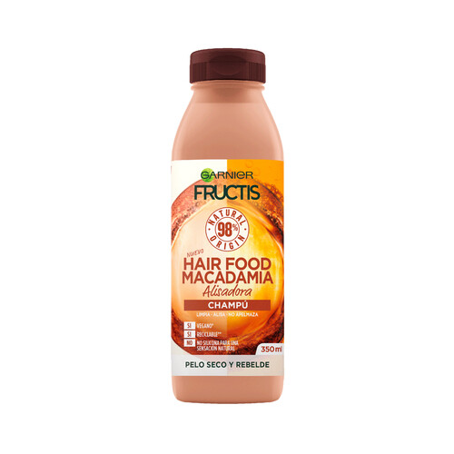 FRUCTIS Champú alisador con macadamia, para cabellos secos y rebeldes FRUCTIS Hair food de Garnier 350 ml.