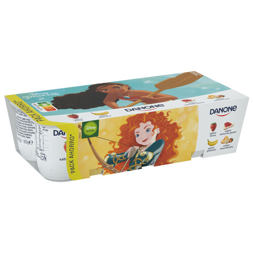 DANONE Yogures con sabores variados (fresa (2), macedonia (2), plátano (2) y tarta de queso (2))  8 x 120 g.