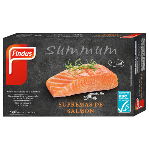 FINDUS Supremas de salmón sin piel y procedentes de acuicultura sostenible certificada (ASC) FINDUS Summun 2 uds.