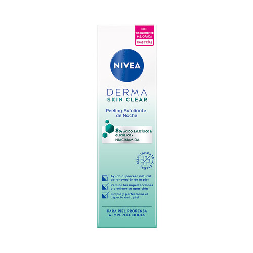 NIVEA Peeling exfoliante de noche para pieles propensas a imperfecciones NIVEA Derma skin clean 40 ml.