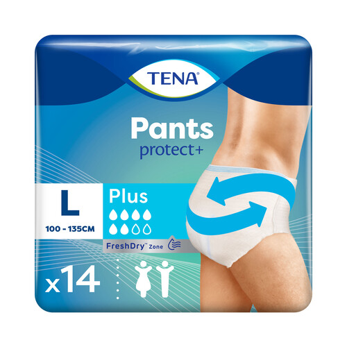 TENA Pants protect+ Pañal incontinencia unisex para adultos para perdidas severas de orina, talla L (100-135 cm) 14 uds.