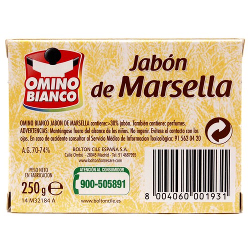 OMINO BIANCO Jabon en pastilla de Marsella 250 g.