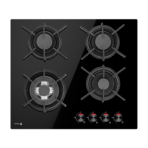 Placa de gas FAGOR, 4 quemadores, quemador WOK, encendido automático, H: 59cm, A: 52cm.