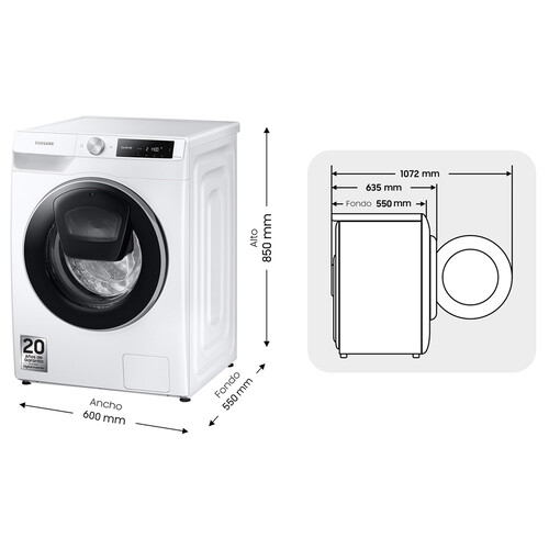 Lavadora SAMSUNG WW90T684DLE 9KG, clasificación energética: A, 1400RPM, H: 85cm, A: 60cm, F: 55cm.