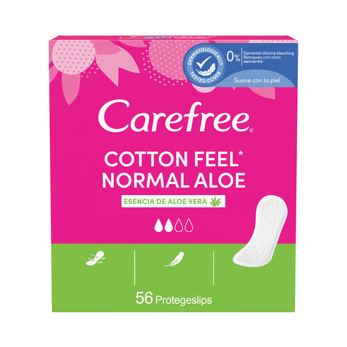 CAREFREE Salvaslips transpirables con esencia de aloe vera CAREFREE Cotton feel 56 uds.