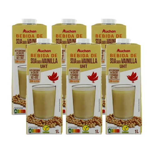 AUCHAN Bebida de soja con sabor a vainilla 6 x 1 l. Producto Alcampo