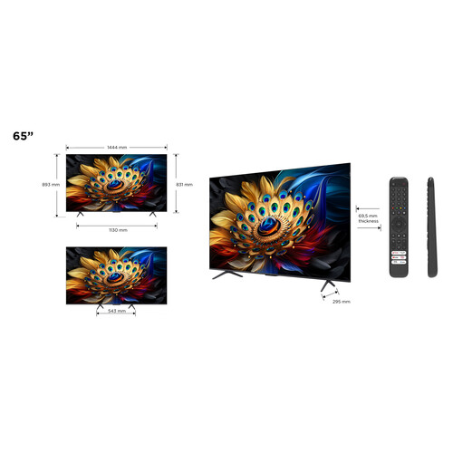 Televisión 165,1 cm (65)  QLED TCL 65C655, 4K, GOOGLE TV, Game Master 3.0, SMART TV, Bluetooth.