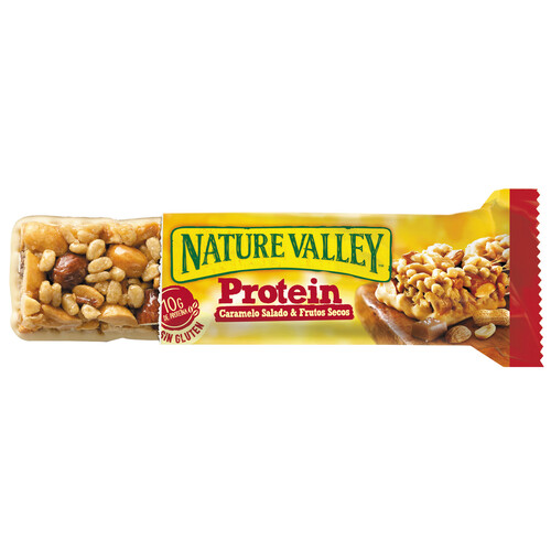 NATURE VALLEY Barrita de cereales caramelo salado y frutos secos PROTEIN NATURE VALLEY 4 x 40 g.