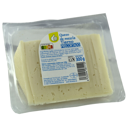 PRODUCTO ECONÓMICO ALCAMPO Queso mezcla tierno (vaca - oveja) precortado 300 g.